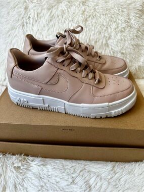Nike Air Force 1 Pixel Particle Beige White Leather Platform Sneakers  Size 8.5